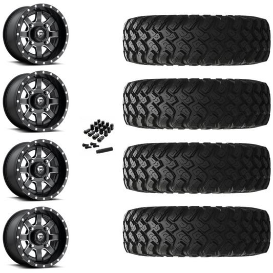 14" Fuel Maverick D538 Black Milled UTV Rims & 28" EFX MotoRally Tires 8 Ply Mounted