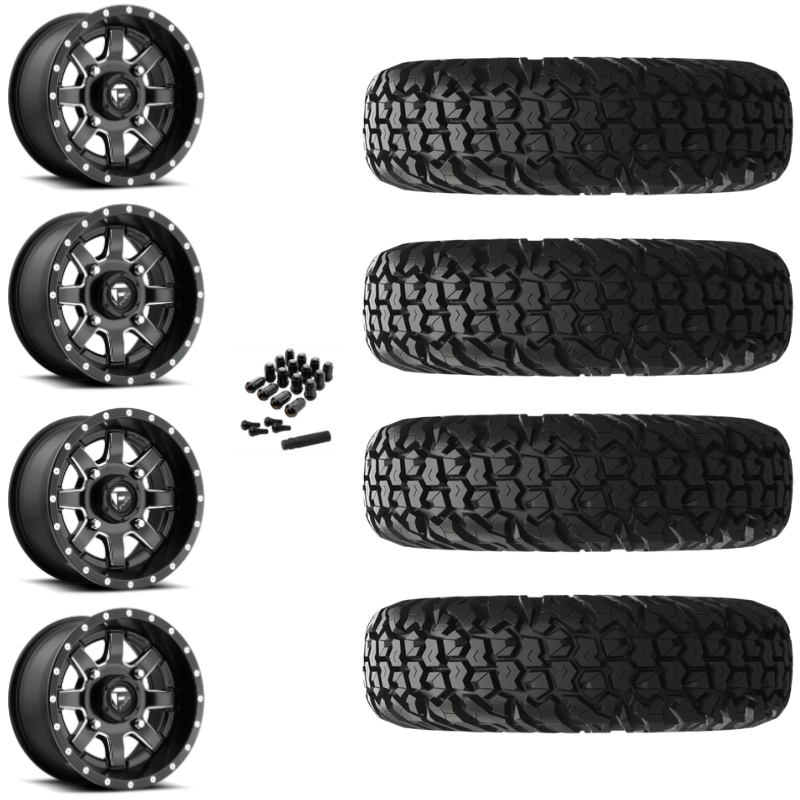 14" Fuel Maverick D538 Black Milled UTV Rims & 32" EFX MotoVator Tires 8 Ply Mounted