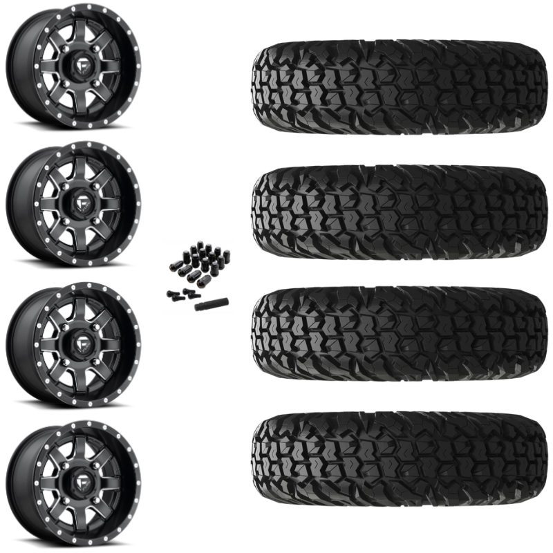 18" Fuel Maverick D538 Black Milled UTV Rims & 34" EFX MotoVator Tires 8 Ply Mounted