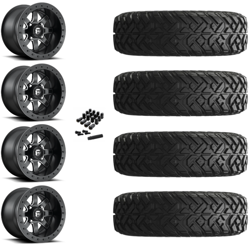 14" Fuel Maverick D928 Beadlock Black Milled UTV Rims & 28" EFX Gripper Standard Tires 8 Ply Mounted