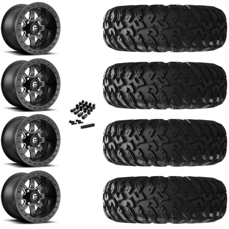 14" Fuel Maverick D928 Beadlock Black Milled UTV Rims & 27" EFX MotoClaw Tires 8 Ply Mounted