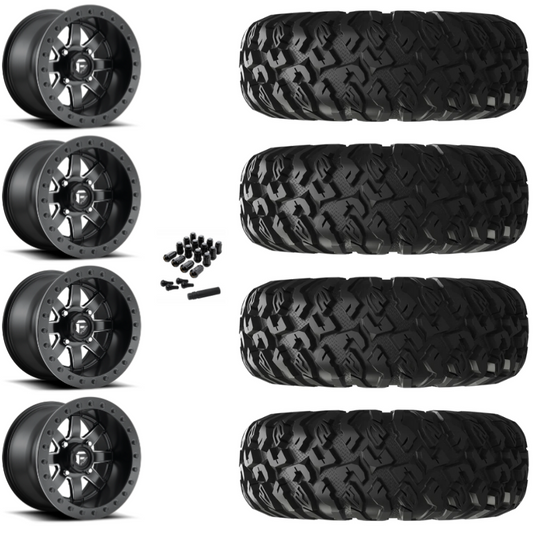 14" Fuel Maverick D928 Beadlock Black Milled UTV Rims & 27" EFX MotoClaw Tires 8 Ply Mounted