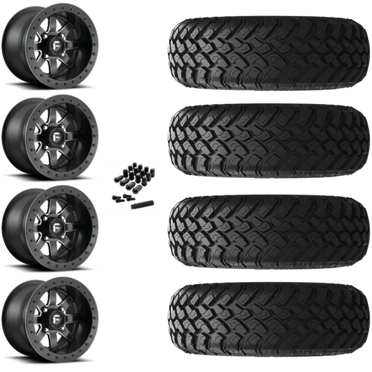 15" Fuel Maverick D928 Beadlock Black Milled UTV Rims & 30" EFX MotoHammer Tires 8 Ply Mounted