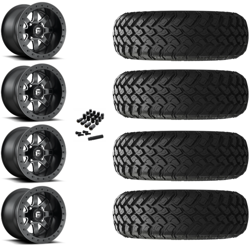14" Fuel Maverick D928 Beadlock Black Milled UTV Rims & 30" EFX MotoHammer Tires 8 Ply Mounted