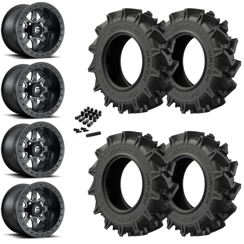14" Fuel Maverick D928 Beadlock Black Milled UTV Rims & 31" EFX MotoHavok Tires 6 Ply Mounted