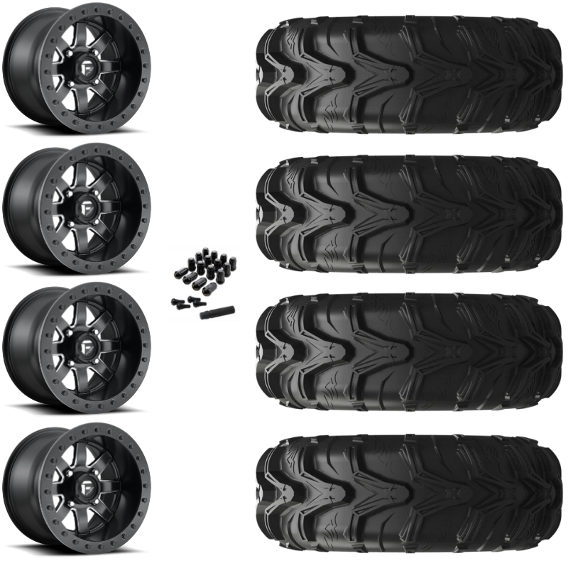 14" Fuel Maverick D928 Beadlock Black Milled UTV Rims & 27" EFX MotoMax Tires 6 Ply Mounted
