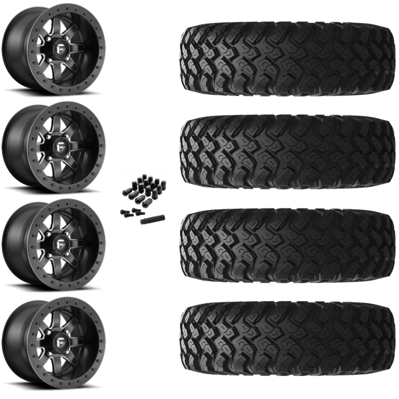 14" Fuel Maverick D928 Beadlock Black Milled UTV Rims & 28" EFX MotoRally Tires 8 Ply Mounted