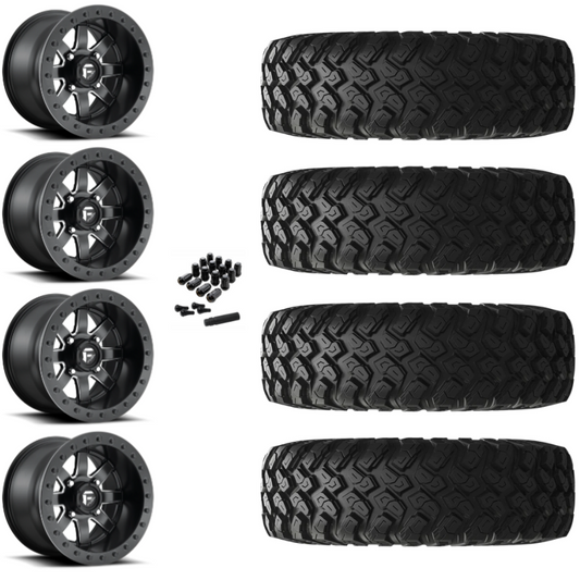 14" Fuel Maverick D928 Beadlock Black Milled UTV Rims & 28" EFX MotoRally Tires 8 Ply Mounted