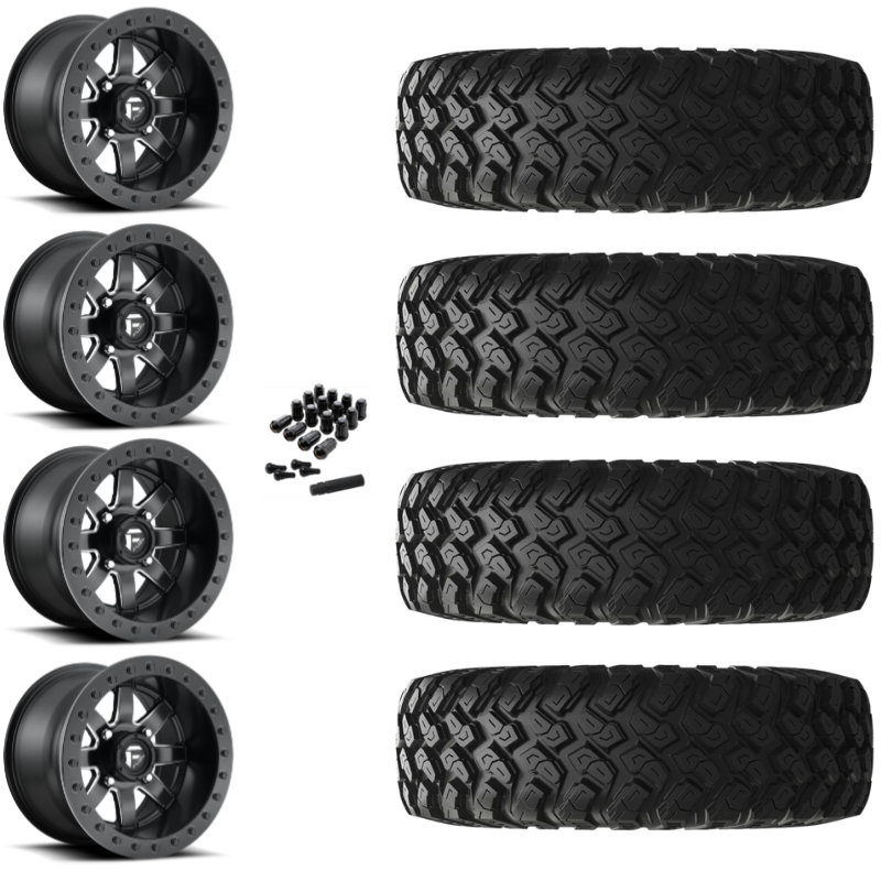 15" Fuel Maverick D928 Beadlock Black Milled UTV Rims & 33" EFX MotoRally Tires 8 Ply Mounted