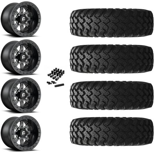 15" Fuel Maverick D928 Beadlock Black Milled UTV Rims & 33" EFX MotoRally Tires 8 Ply Mounted