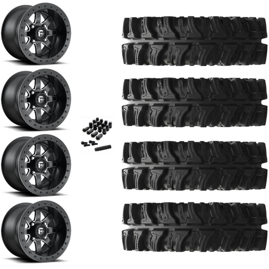 14" Fuel Maverick D928 Beadlock Black Milled UTV Rims & 28" EFX MotoSlayer Tires 6 Ply Mounted