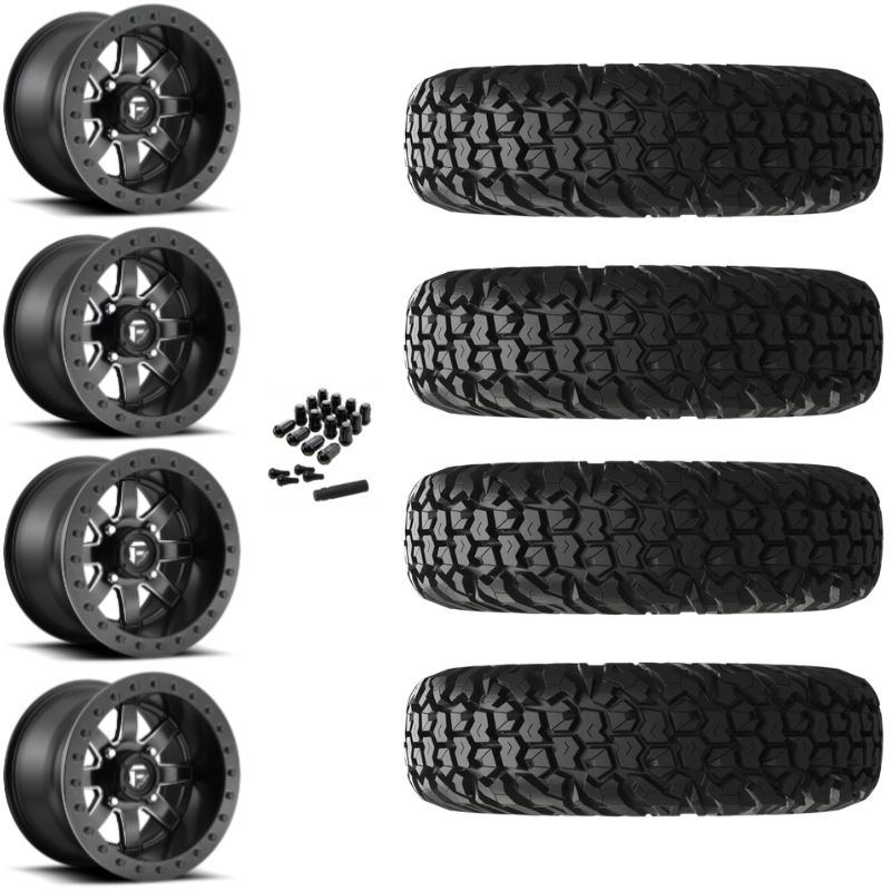 14" Fuel Maverick D928 Beadlock Black Milled UTV Rims & 32" EFX MotoVator Tires 8 Ply Mounted