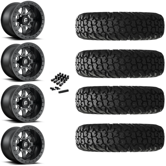 14" Fuel Maverick D928 Beadlock Black Milled UTV Rims & 32" EFX MotoVator Tires 8 Ply Mounted