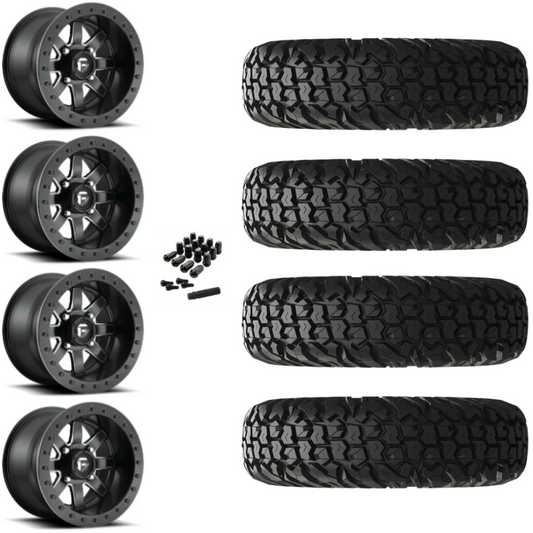 14" Fuel Maverick D928 Beadlock Black Milled UTV Rims & 27" EFX MotoVator Tires 8 Ply Mounted
