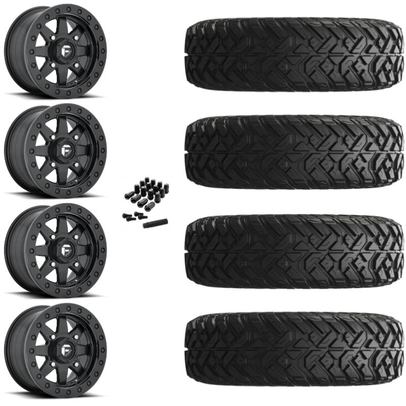 14" Fuel Maverick D936 Beadlock Black UTV Rims & 28" EFX Gripper Standard Tires 8 Ply Mounted
