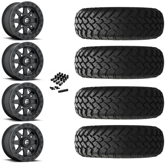 14" Fuel Maverick D936 Beadlock Black UTV Rims & 27" EFX MotoHammer Tires 8 Ply Mounted