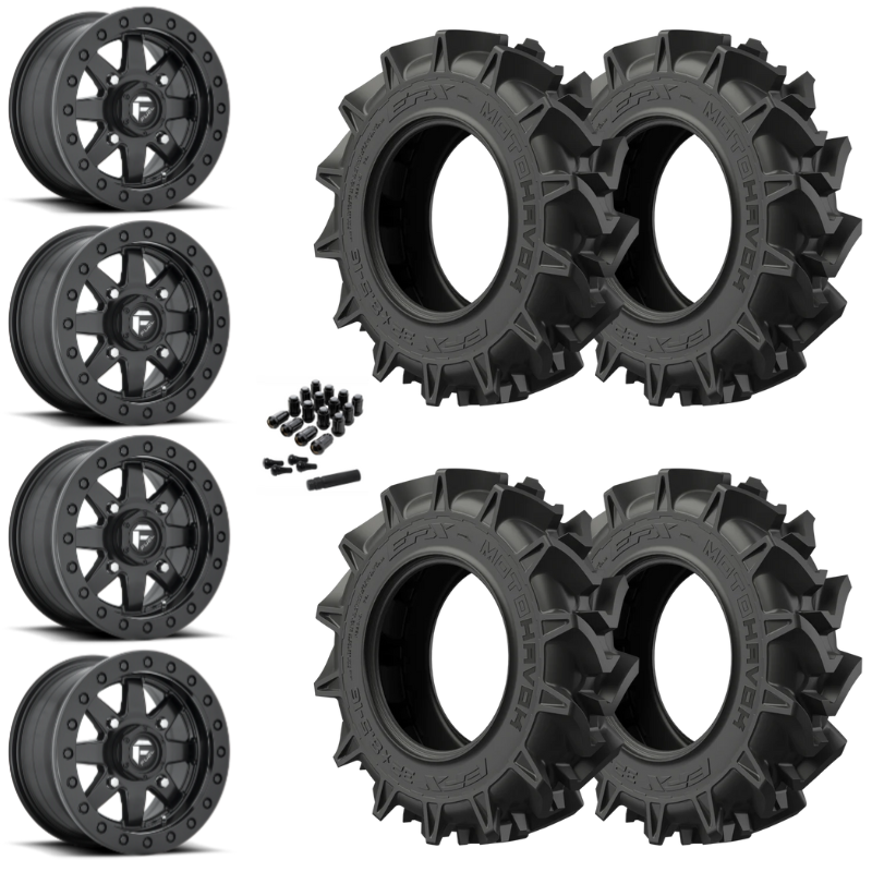 14" Fuel Maverick D936 Beadlock Black UTV Rims & 28" EFX MotoHavok Tires 6 Ply Mounted