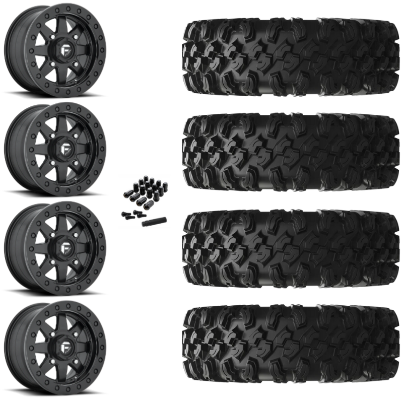 14" Fuel Maverick D936 Beadlock Black UTV Rims & 28" EFX MotoRavage XL Tires 8 Ply Mounted