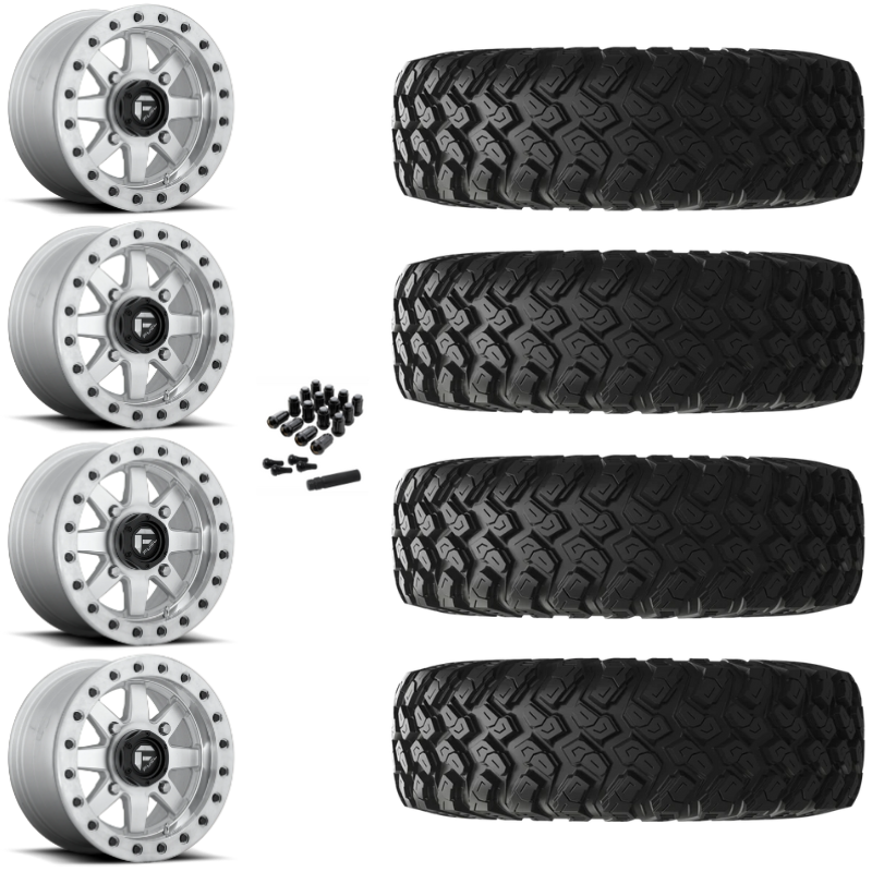 14" Fuel Maverick D937 Beadlock Machined UTV Rims & 28" EFX MotoRally Tires 8 Ply Mounted