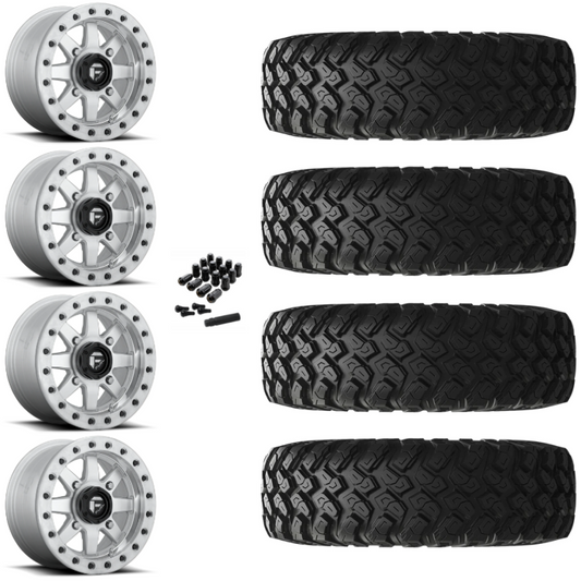 14" Fuel Maverick D937 Beadlock Machined UTV Rims & 28" EFX MotoRally Tires 8 Ply Mounted