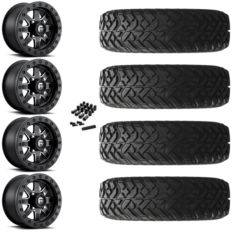 15" Fuel Maverick D938 Beadlock Black Milled UTV Rims & 35" EFX Gripper R/T-K Tires 10 Ply Mounted