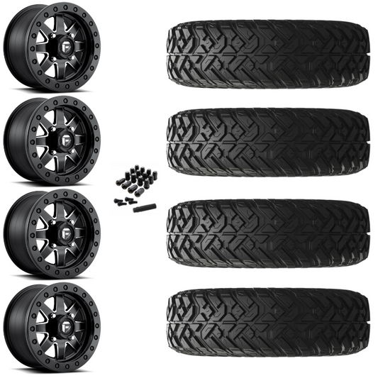 14" Fuel Maverick D938 Beadlock Black Milled UTV Rims & 28" EFX Gripper R/T Tires 10 Ply Mounted