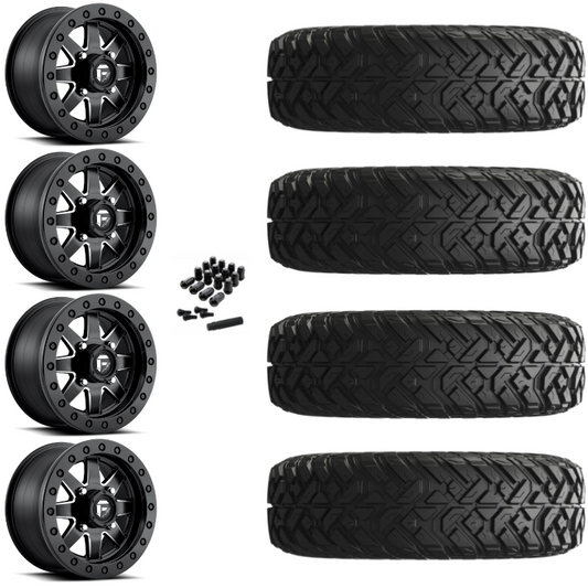14" Fuel Maverick D938 Beadlock Black Milled UTV Rims & 28" EFX Gripper Standard Tires 8 Ply Mounted