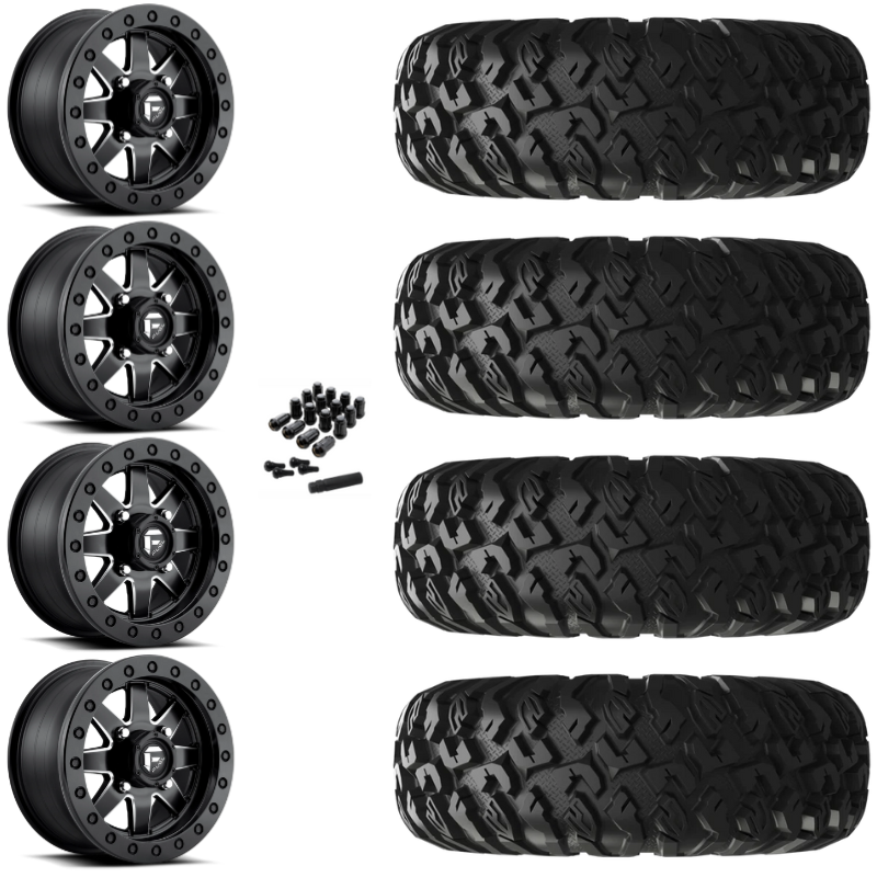 14" Fuel Maverick D938 Beadlock Black Milled UTV Rims & 30" EFX MotoClaw Tires 8 Ply Mounted