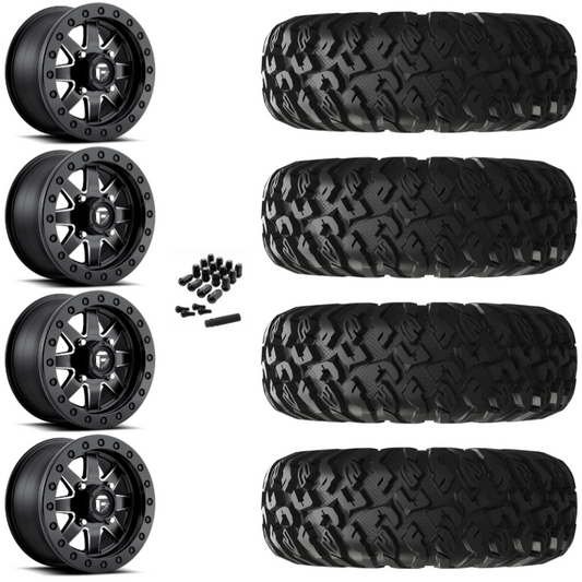 14" Fuel Maverick D938 Beadlock Black Milled UTV Rims & 28" EFX MotoClaw Tires 8 Ply Mounted