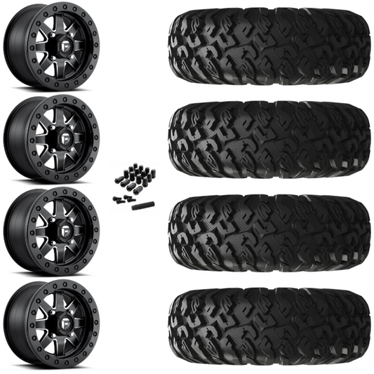 18" Fuel Maverick D938 Beadlock Black Milled UTV Rims & 33" EFX MotoClaw Tires 8 Ply Mounted