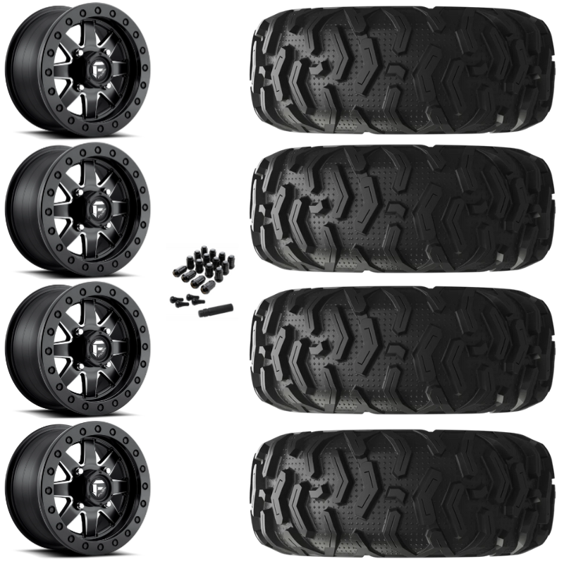 14" Fuel Maverick D938 Beadlock Black Milled UTV Rims & 26" EFX MotoForce Tires 6 Ply Mounted