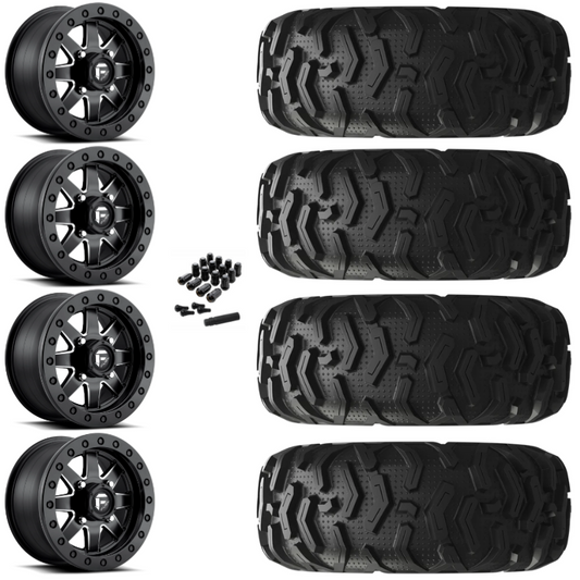 14" Fuel Maverick D938 Beadlock Black Milled UTV Rims & 26" EFX MotoForce Tires 6 Ply Mounted
