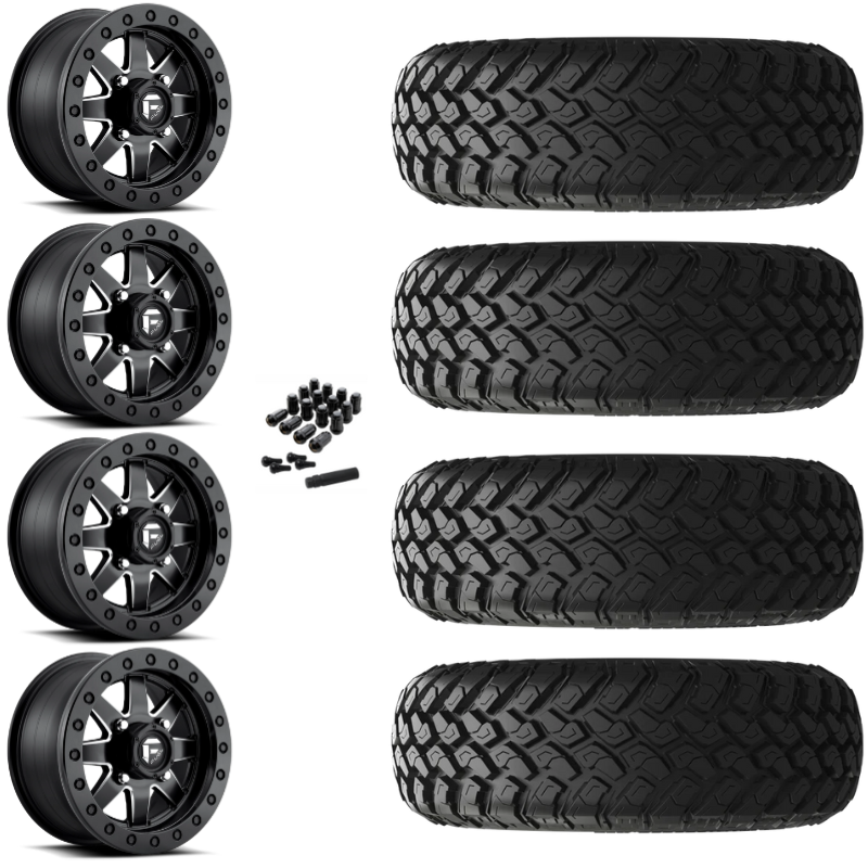 15" Fuel Maverick D938 Beadlock Black Milled UTV Rims & 32" EFX MotoHammer Tires 8 Ply Mounted