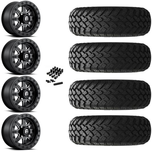 14" Fuel Maverick D938 Beadlock Black Milled UTV Rims & 28" EFX MotoHammer Tires 8 Ply Mounted