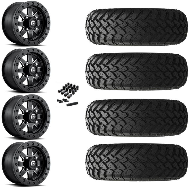 14" Fuel Maverick D938 Beadlock Black Milled UTV Rims & 30" EFX MotoHammer Tires 8 Ply Mounted
