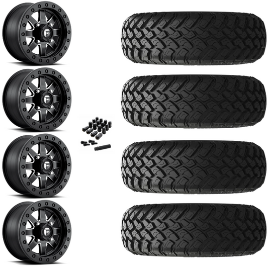 14" Fuel Maverick D938 Beadlock Black Milled UTV Rims & 30" EFX MotoHammer Tires 8 Ply Mounted