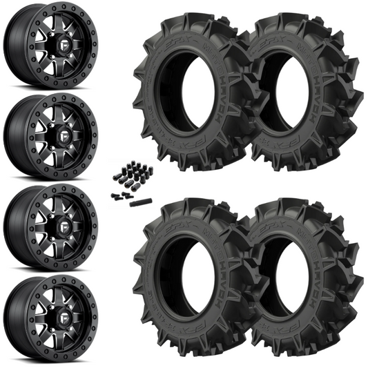 18" Fuel Maverick D938 Beadlock Black Milled UTV Rims & 34" EFX MotoHavok Tires 6 Ply Mounted