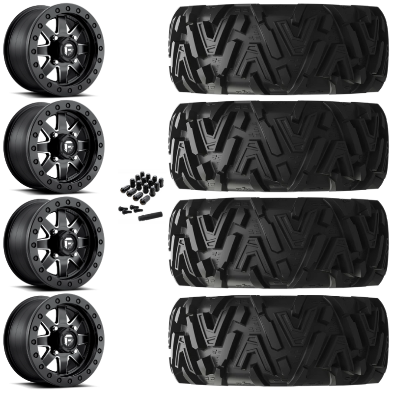 14" Fuel Maverick D938 Beadlock Black Milled UTV Rims & 30" EFX MotoMTC Tires 6 Ply Mounted