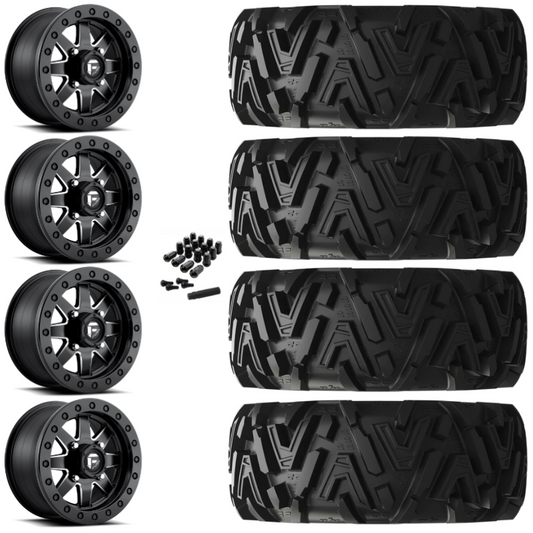 14" Fuel Maverick D938 Beadlock Black Milled UTV Rims & 27" EFX MotoMTC Tires 6 Ply Mounted