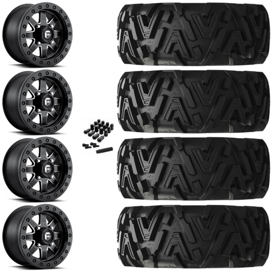 14" Fuel Maverick D938 Beadlock Black Milled UTV Rims & 26" EFX MotoMTC Tires 6 Ply Mounted