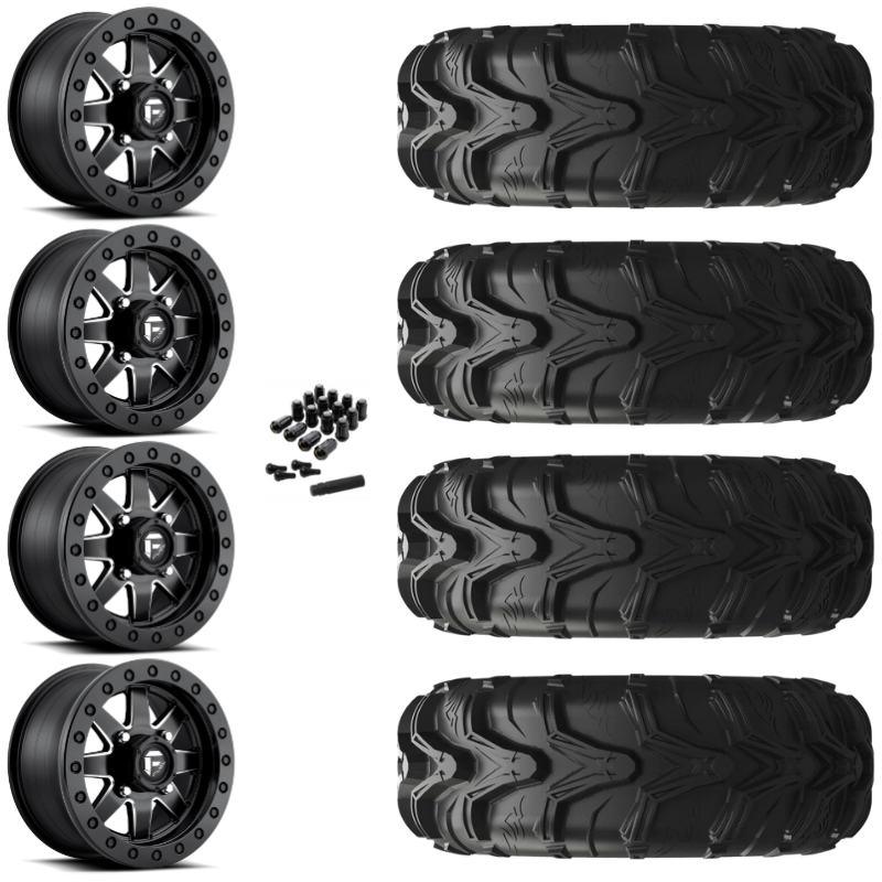 14" Fuel Maverick D938 Beadlock Black Milled UTV Rims & 27" EFX MotoMax Tires 6 Ply Mounted