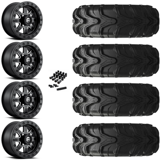 14" Fuel Maverick D938 Beadlock Black Milled UTV Rims & 27" EFX MotoMax Tires 6 Ply Mounted