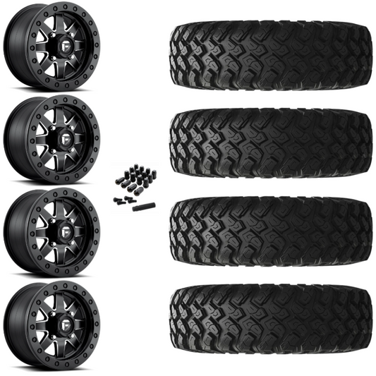 15" Fuel Maverick D938 Beadlock Black Milled UTV Rims & 32" EFX MotoRally Tires 8 Ply Mounted