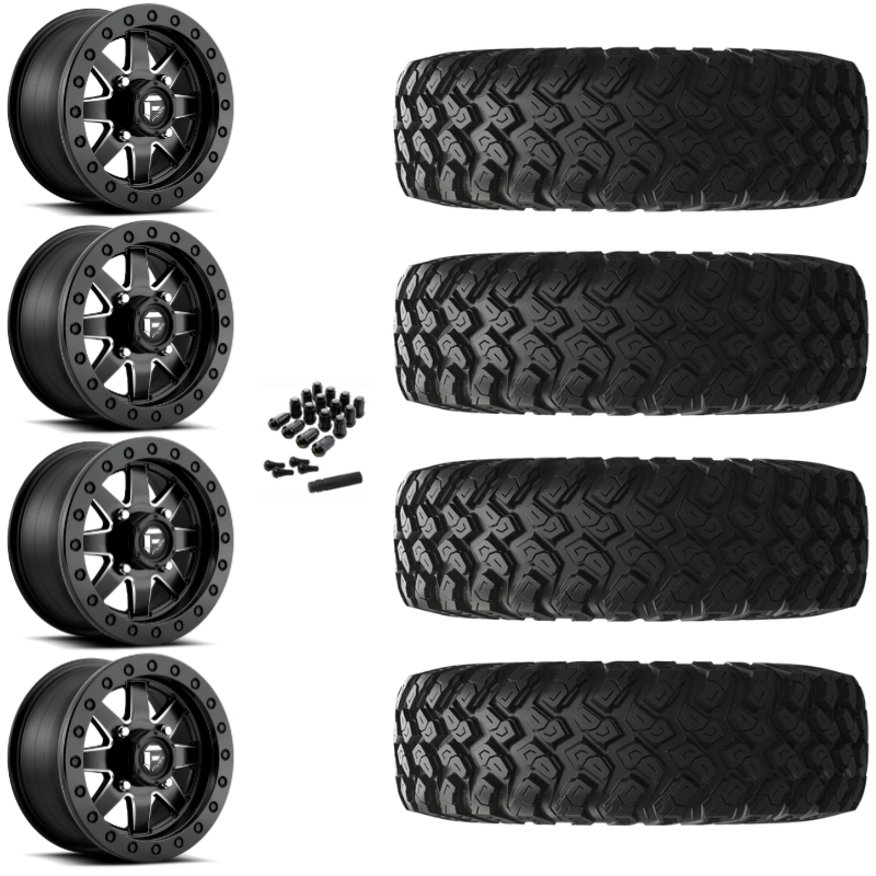 15" Fuel Maverick D938 Beadlock Black Milled UTV Rims & 28" EFX MotoRally Tires 8 Ply Mounted