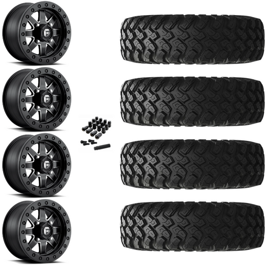14" Fuel Maverick D938 Beadlock Black Milled UTV Rims & 28" EFX MotoRally Tires 8 Ply Mounted