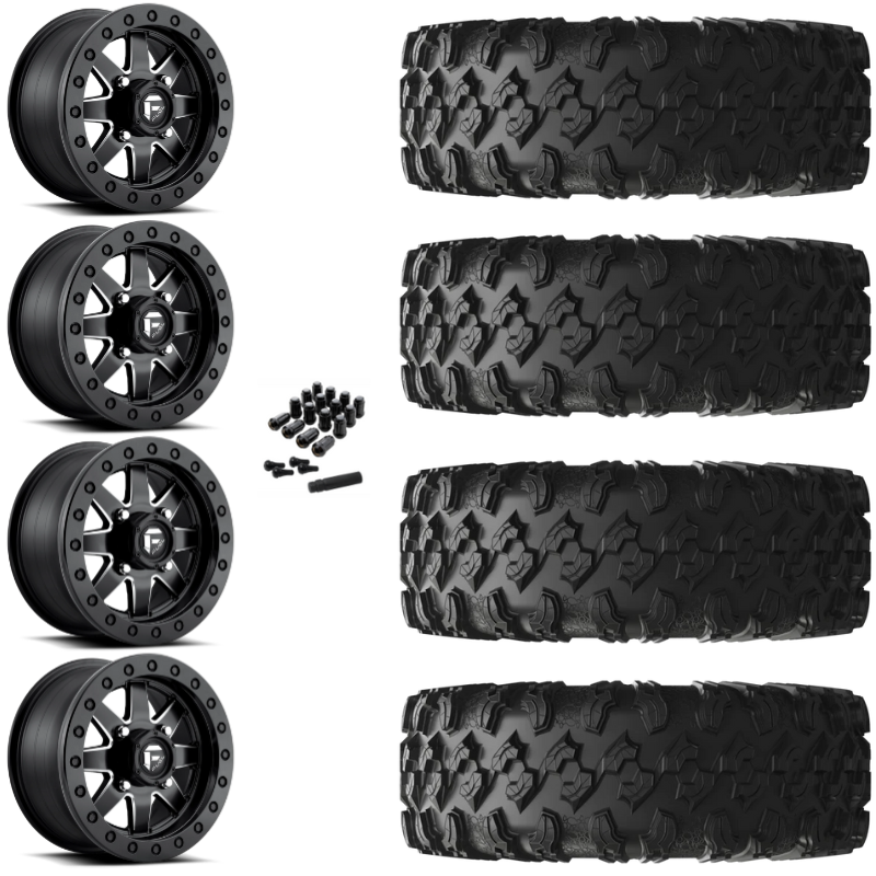 15" Fuel Maverick D938 Beadlock Black Milled UTV Rims & 32" EFX MotoRavage Tires 8 Ply Mounted