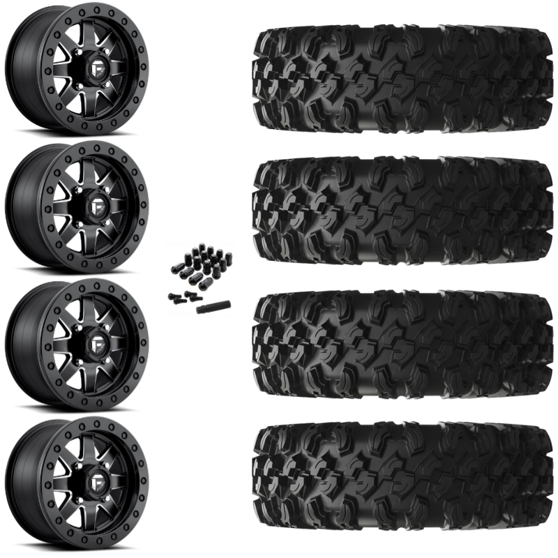 14" Fuel Maverick D938 Beadlock Black Milled UTV Rims & 30" EFX MotoRavage XL Tires 8 Ply Mounted