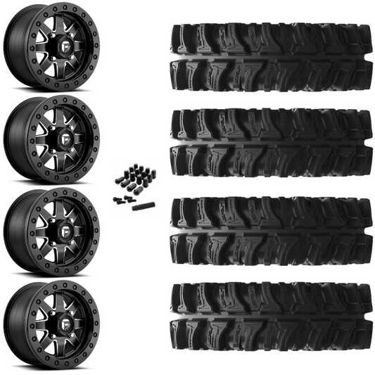 18" Fuel Maverick D938 Beadlock Black Milled UTV Rims & 32" EFX MotoSlayer Tires 6 Ply Mounted