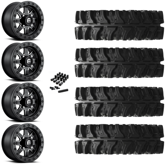 14" Fuel Maverick D938 Beadlock Black Milled UTV Rims & 28" EFX MotoSlayer Tires 6 Ply Mounted