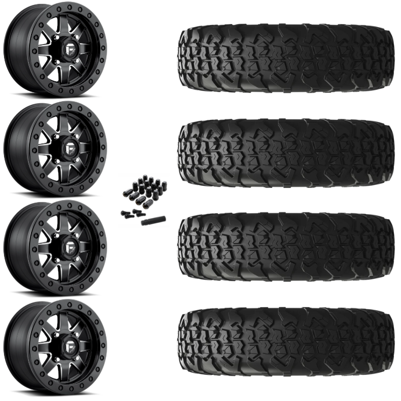 15" Fuel Maverick D938 Beadlock Black Milled UTV Rims & 32" EFX MotoVator R/T Tires 8 Ply Mounted